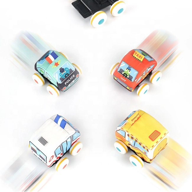 Baby Mini Cartoon Cloth Soft Car Toys Toddlers Soft Vehicle Toy Infant Cloth Material Bus Taxi Toys Baby Toy Car Cute Soft Toys