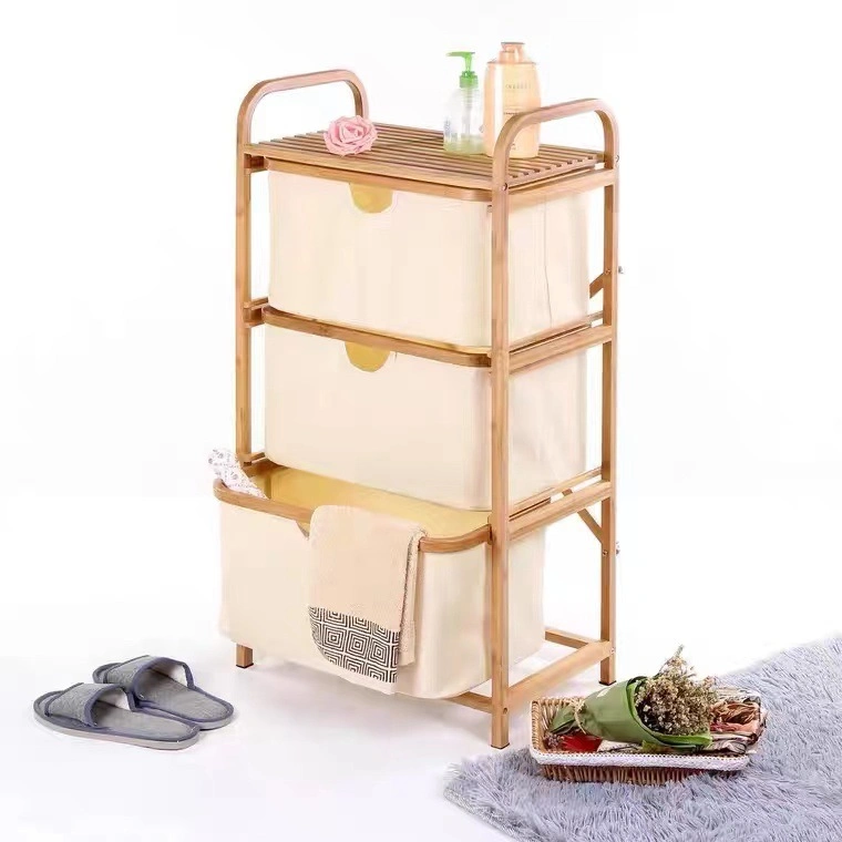 Wholesale Eco-Friendly Foldable Clothes 3 Tier Bamboo Laundry Basket with Storage Bag