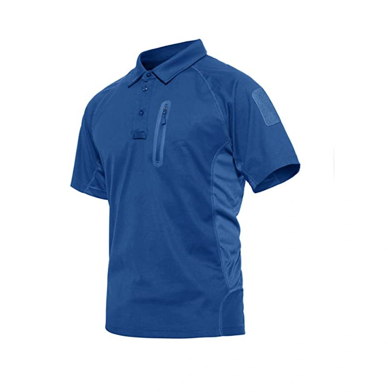 Men's Short Sleeve Shirt Blue Tactical Military Style Outdoor T-Shirt Combat Polo Shirt