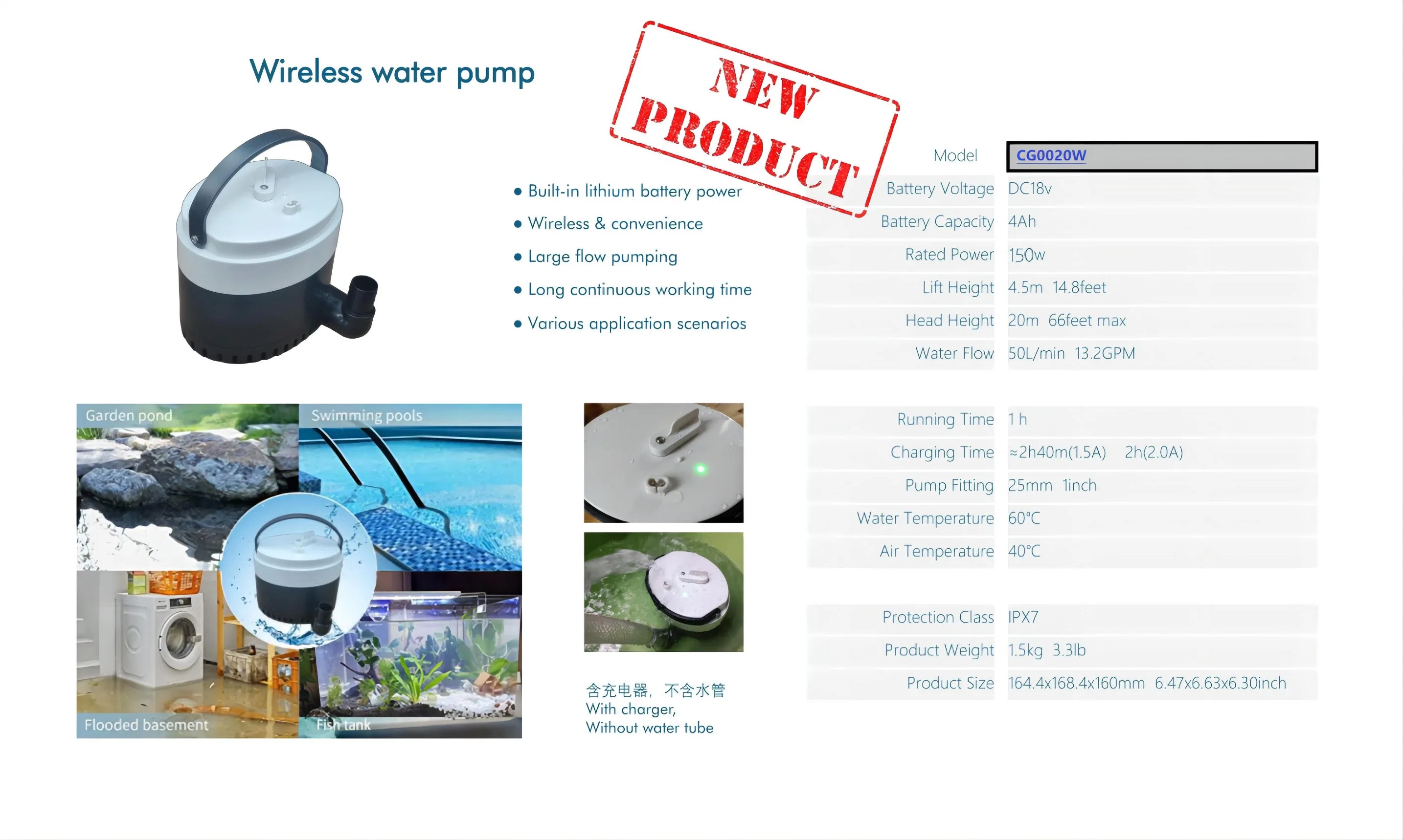 2021-New Design-Li-ion Battery-Cordless/Electric-Super Portable-Garden Power Tools-Water Pump