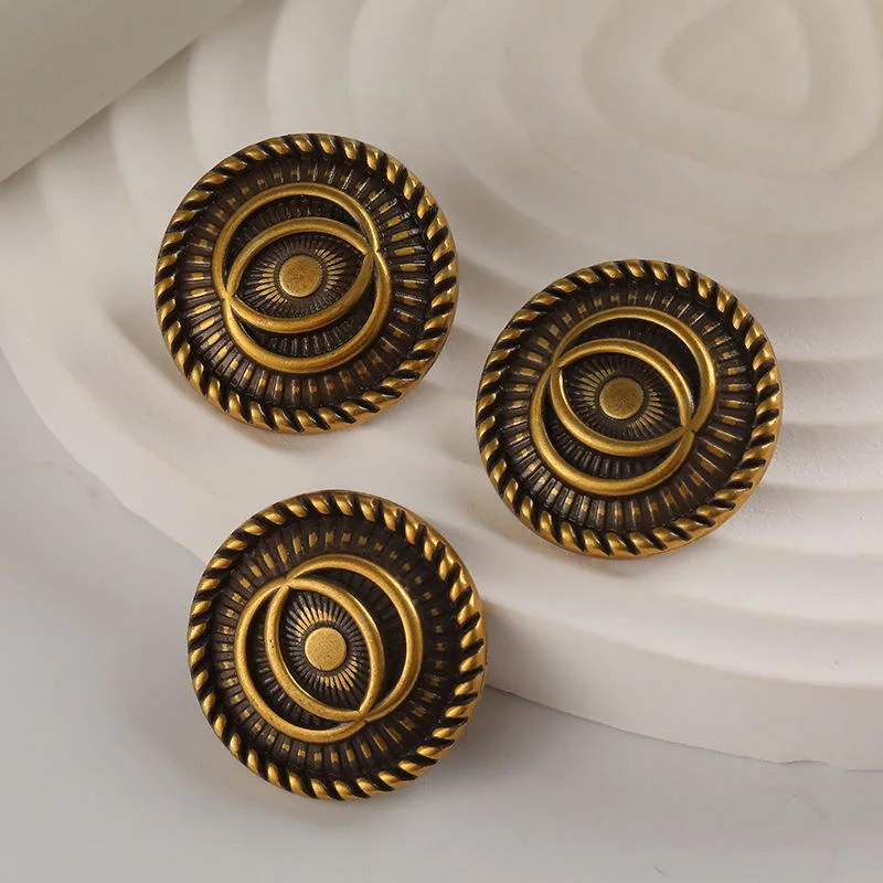 Retro British Zinc Alloy Coat Button Rose Creative Gold Double Circle