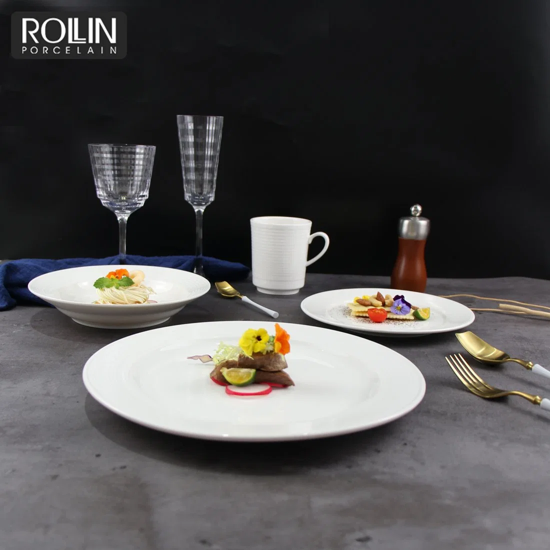 Ceramic Tableware Porcelain Side Dinner Plates Set for Hotel and Restaurant