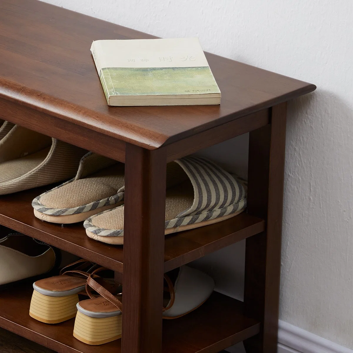 Mehrschichige Holzschuhe Wickelstuhl Storage Bank Rack für Schuhe Kleiderbücher Groß