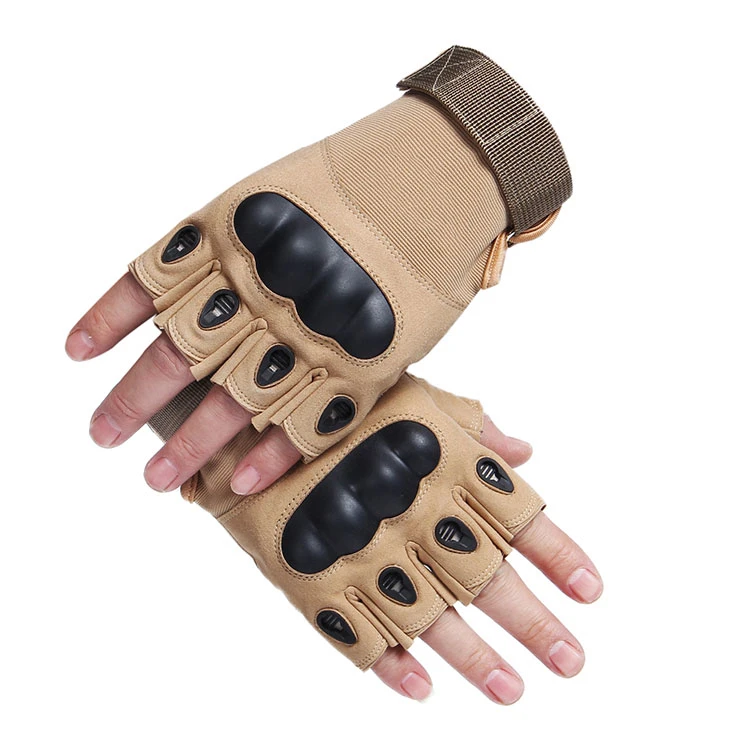 La mitad de la articulación de los dedos Fingerless resistente a golpes tácticos Moto Guantes de cuero de caza para el exterior