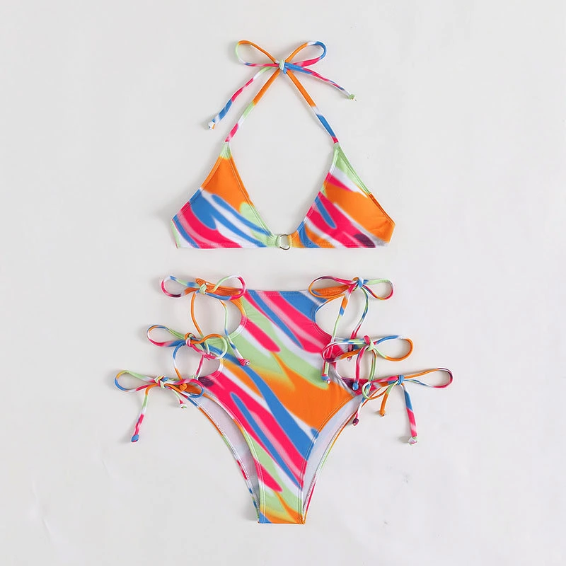 Mujeres 2PC Set Tie Dye Bañador de baño ropa interior hollow Out Bikini