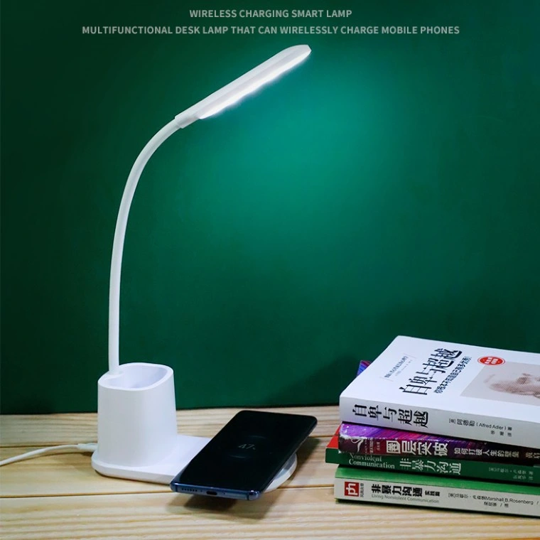 China Factory Supplier OEM/ODM 3 in 1 Qi 5W/7.5W/10W Mobile Phone Wireless Charge LED Table Lamp Book Night Light