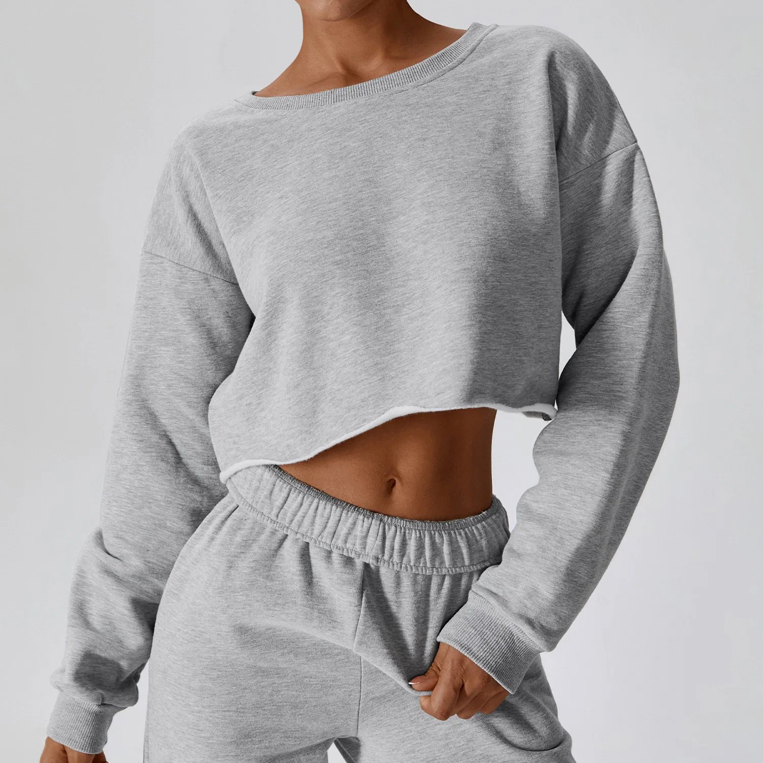 Winter Women Casual Workout Activewear Sports Long Sleeves Crop Tops High Waist Jogger Fitness Pants Athletic Wear for Winter