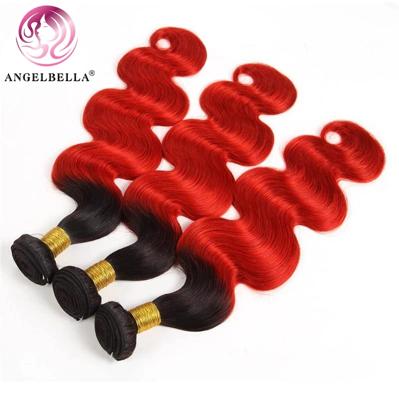 Angelbella Brazilian Body Wave Virgin Human Hair 1b# Red Hair Bundles Weft