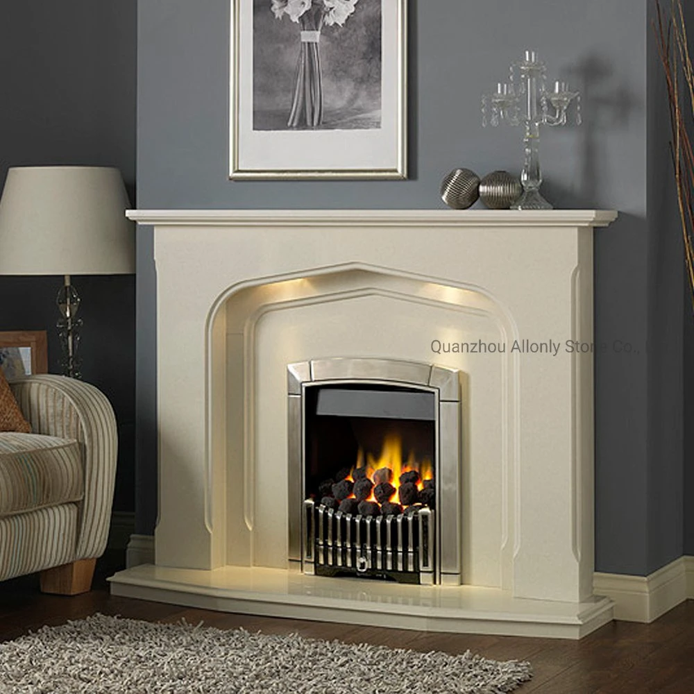 Europe Mantel Deisgn Moca Cream Limestone Marble Surround Fireplace Hearth