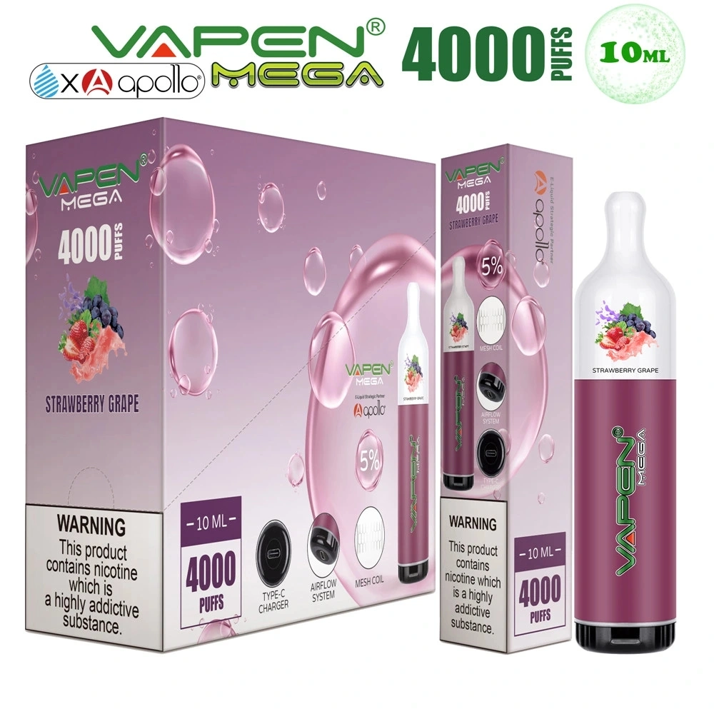 Original Vapen Mega 4000puffs 10ml Pre-Filled Mesh Coil Chargeable Airflow Disposable/Chargeable E Cigarette Vape Pen Vaporizer