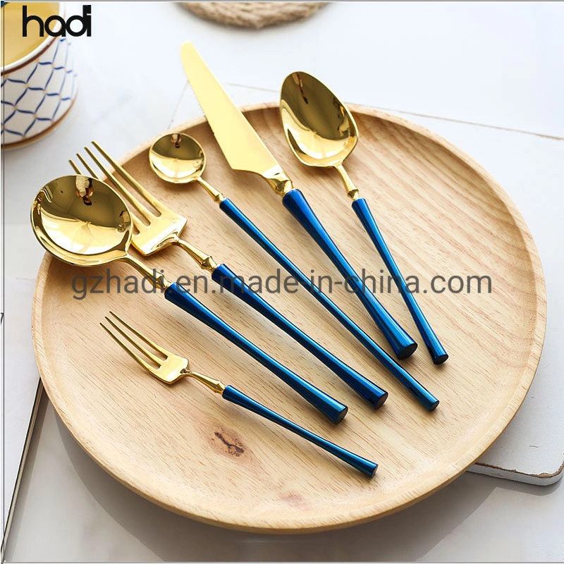 High quality/High cost performance  5 Star Silverware Buffet Utensil Catering Cutlery Tableware Coffee Handle Gold Head Spoons Forks Knives Stainless Steel Set for Sale