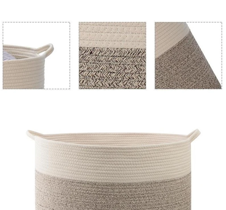 Wholesale/Supplier Folding Easy Shipping Extra Large Woven Natural Fabric Cotton Rope Thread Toy Storage Laundry Basket with Handle