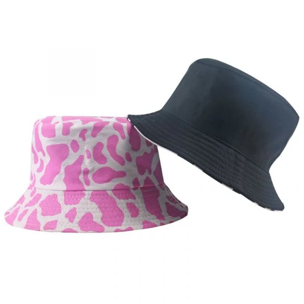 Großhandel Custom Günstige Hüte Custom Herbst Sommer Mode Koreanischen Stil Rosa Kuh Bucket Hut für Frauen Männer