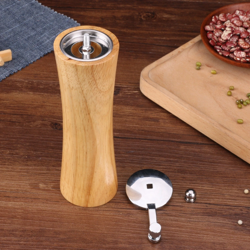 Custom Logo Oak Wood Pepper Spice Mill Grinder Set Handheld Seasoning Mills Grinder Ceramic Grinding Core BBQ Tools Set