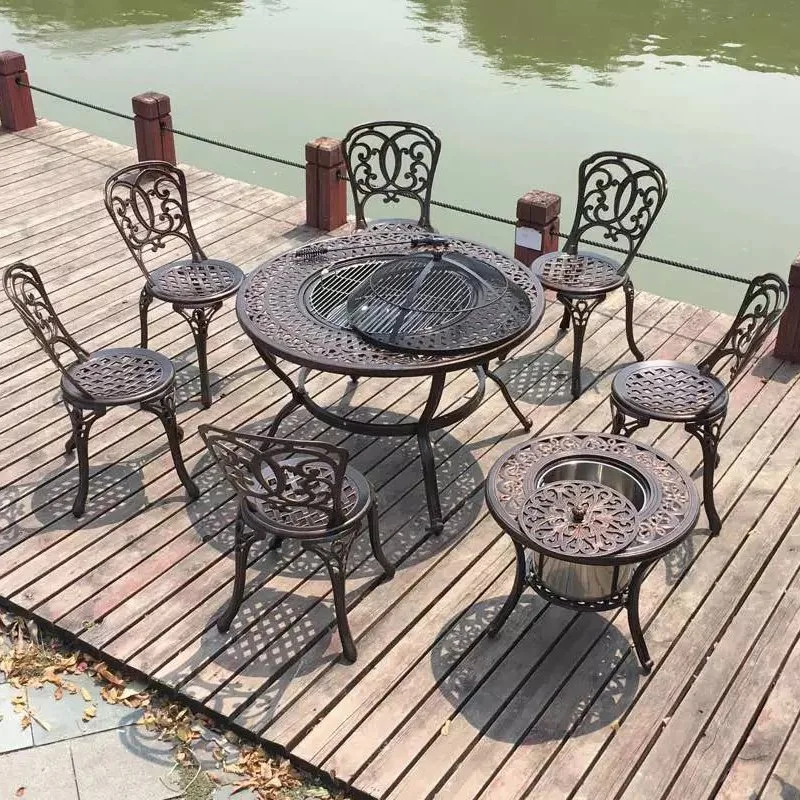 Cast Aluminum Metal Square Table Outdoor Seating Aluminum Outdoor Garden Set 5PC for Beach Garden Patio Furniture