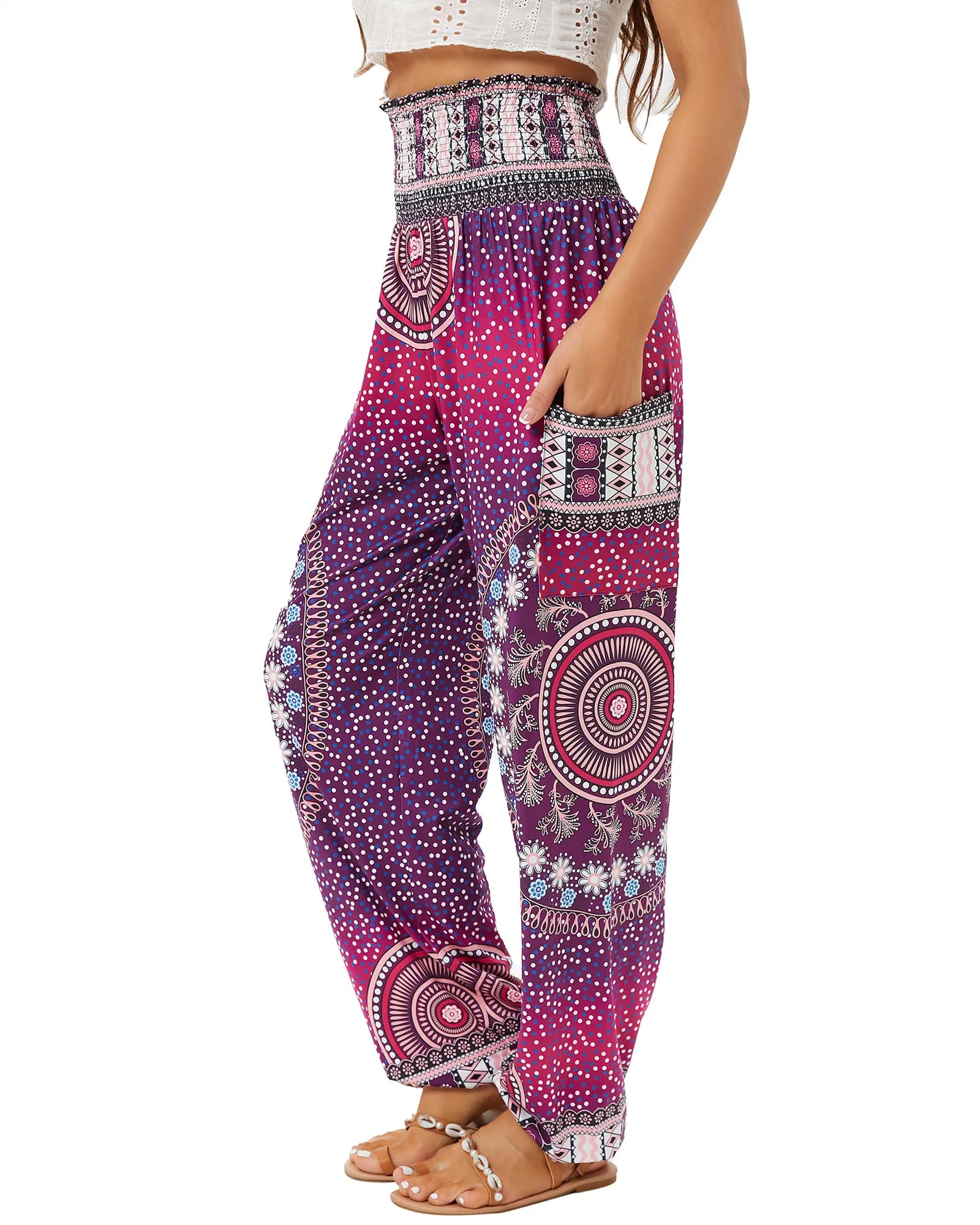 High Quality Cheaper High Waist Yoga Boho Pants with Pockets for Women