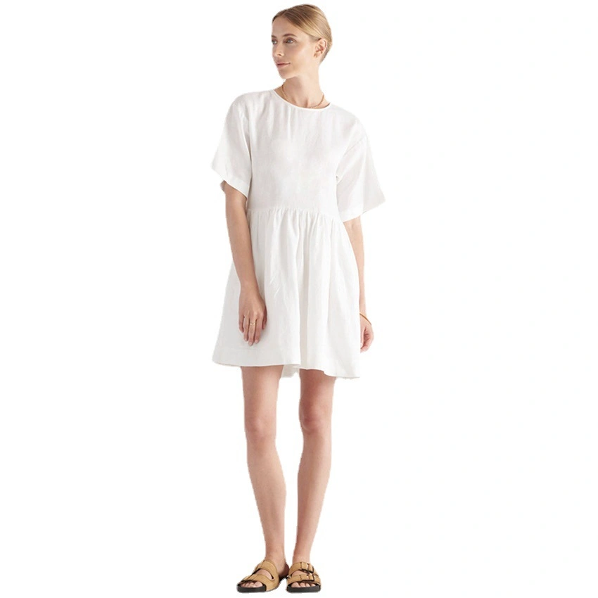 Summer White Backless Cotton Soft Comfortable Night Gown Sleep Dress Women Lounge Wear