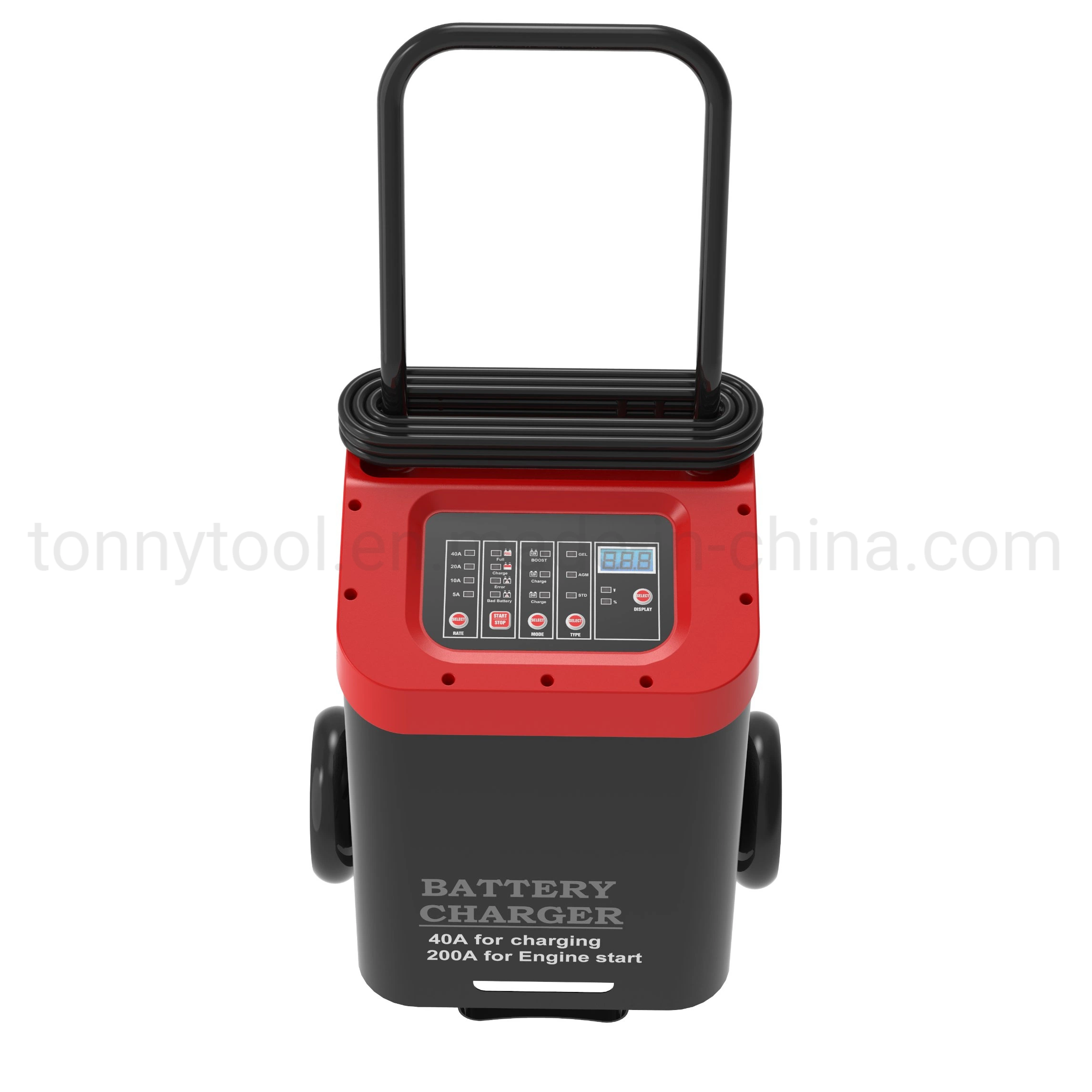 Tonny 12V/40A, 24V/20A Wheeled Automatic Car Battery Charger with 200 AMPS Engine Starting Power