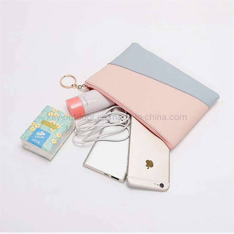 Promotional Fashion Wash Bag Organizer Cosmetics Soft Portable Color Joint Make up Bag PU Leather Zipper Pouch Bag