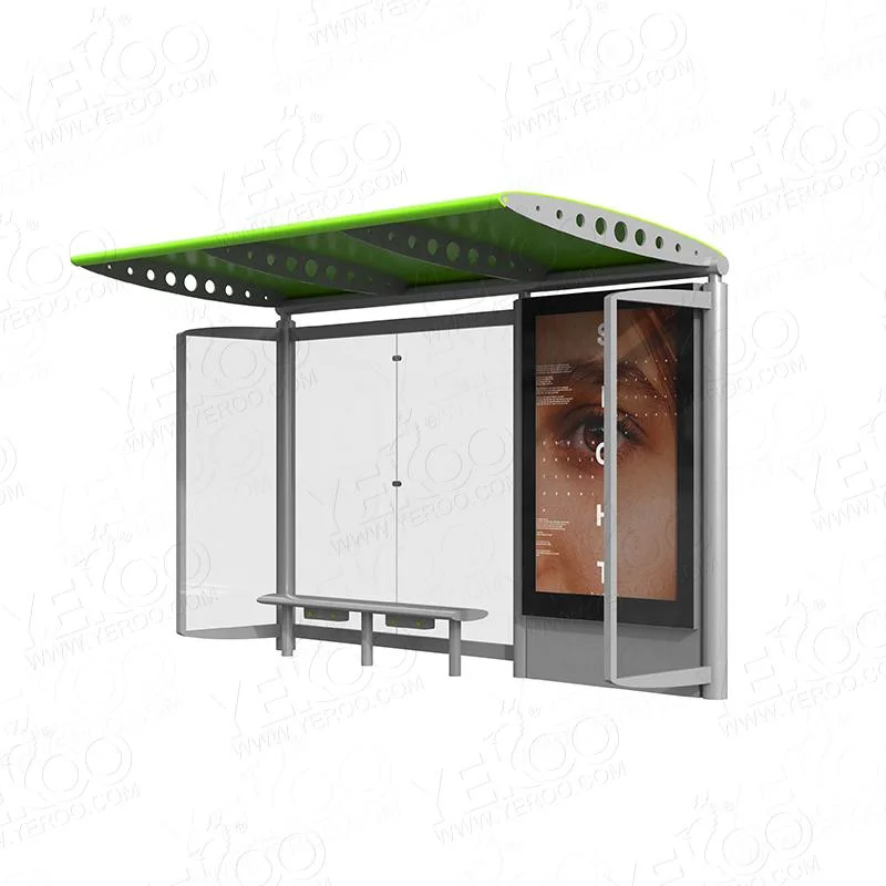 Prefabricated Outdoor Galvanized Steel Bus Stop Station with Bench