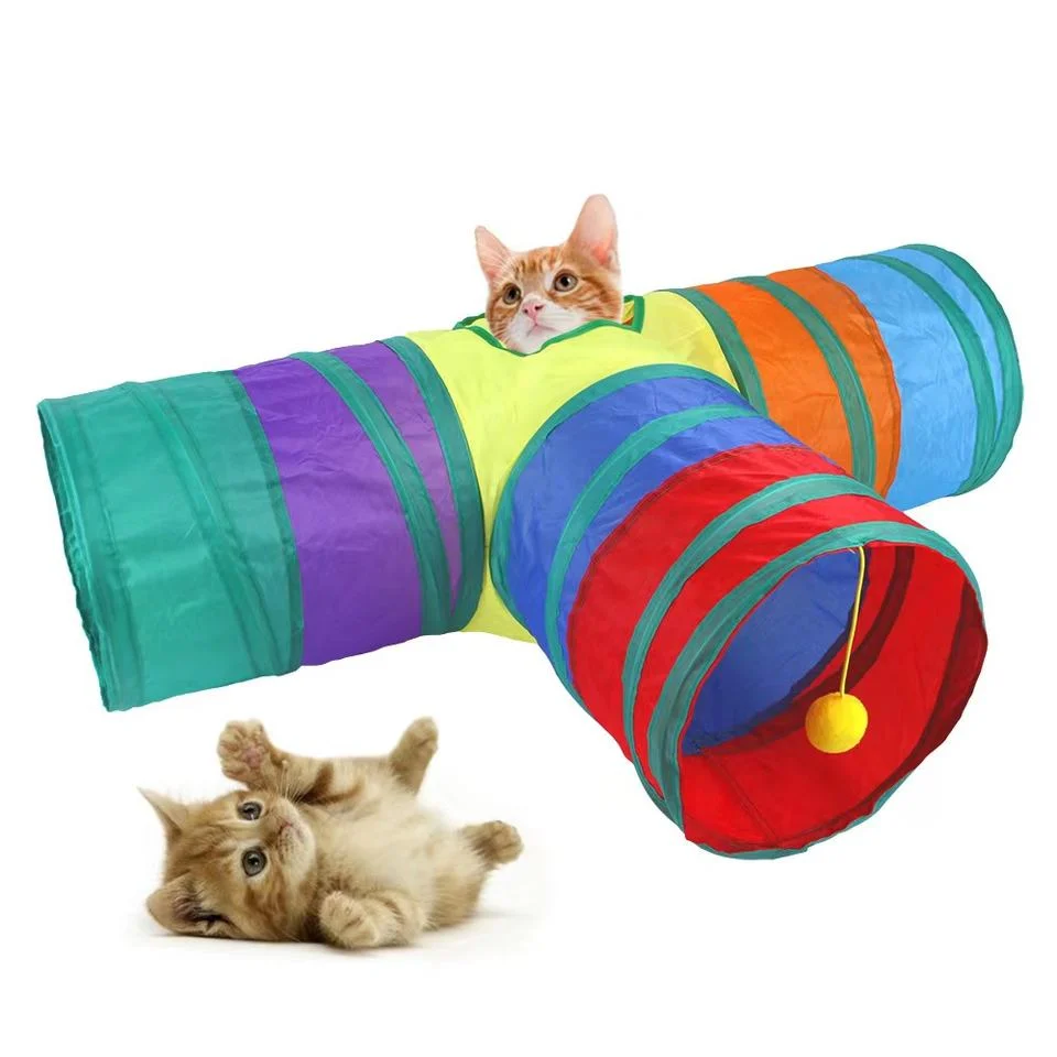 Amazon Hot Selling Pet Supplies Rainbow Cat Interactive Tunnel Toys Brinquedo para exterior Cat dobrável e fácil de transportar