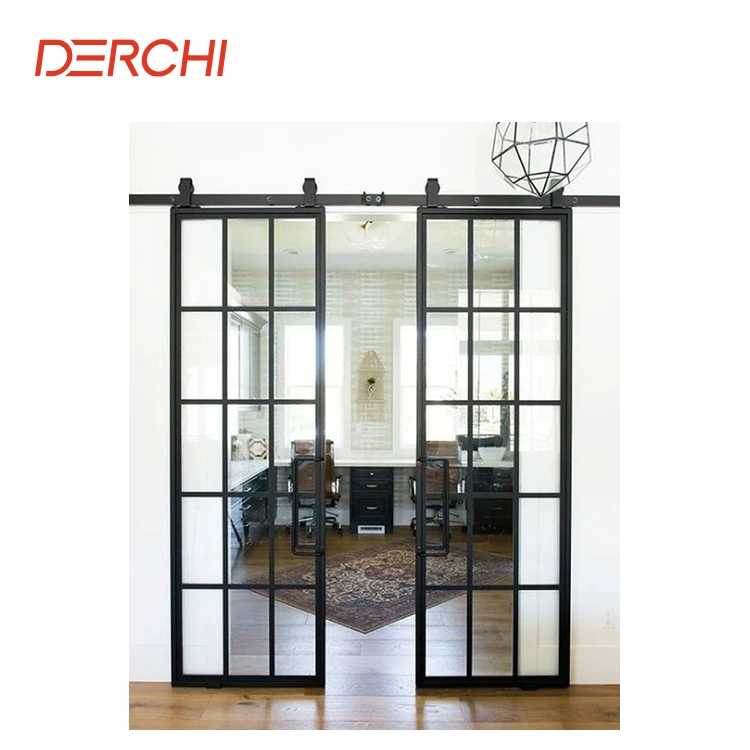 Home Interior Mirrored Barn Doors Designed Flush Aluminium Glass Veneer Door for Bathroom