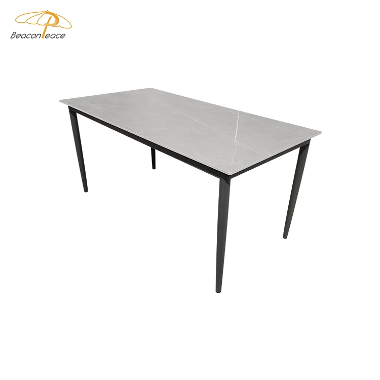 Table en pierre grise pied en aluminium pour une salle à manger extérieure de haute qualité Tableau