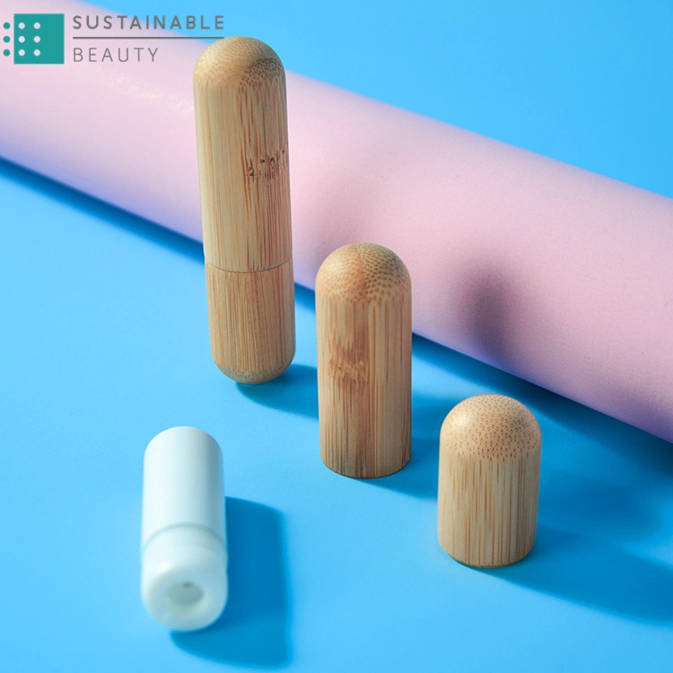 OEM Private Label Innovated Replaceable Round Bamboo Empty Cosmetic Lipstick Container