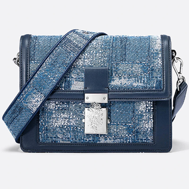 Designer – Sac S à bandoulière large petit sac carré pour femme Sacoche de transport bleu peinture à l'huile de marque de luxe clair Style cowboy