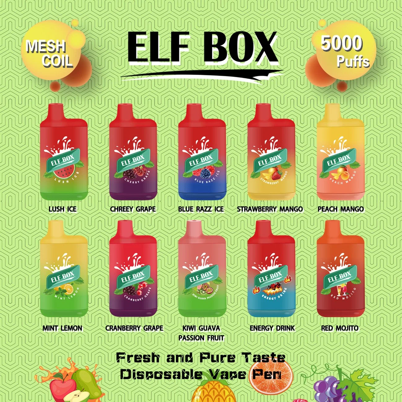 Wholesale/Supplier Original Elf Box 5000 Puff Bar Disposable/Chargeable Vape Pen E Cigarette Rechargeable Battery 0% 2% 3% 5% 20 Flavors&Elf Box 5K Puffs