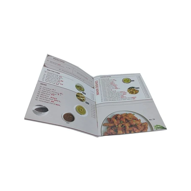 High quality/High cost performance  Cheap A5 Full Color Custom Food Menu Brochure for Booklet Folded Printing