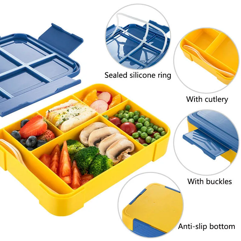 BPA Free Camping Travelplastic Bento Box Colorful with Cutlery Silicone Ring School