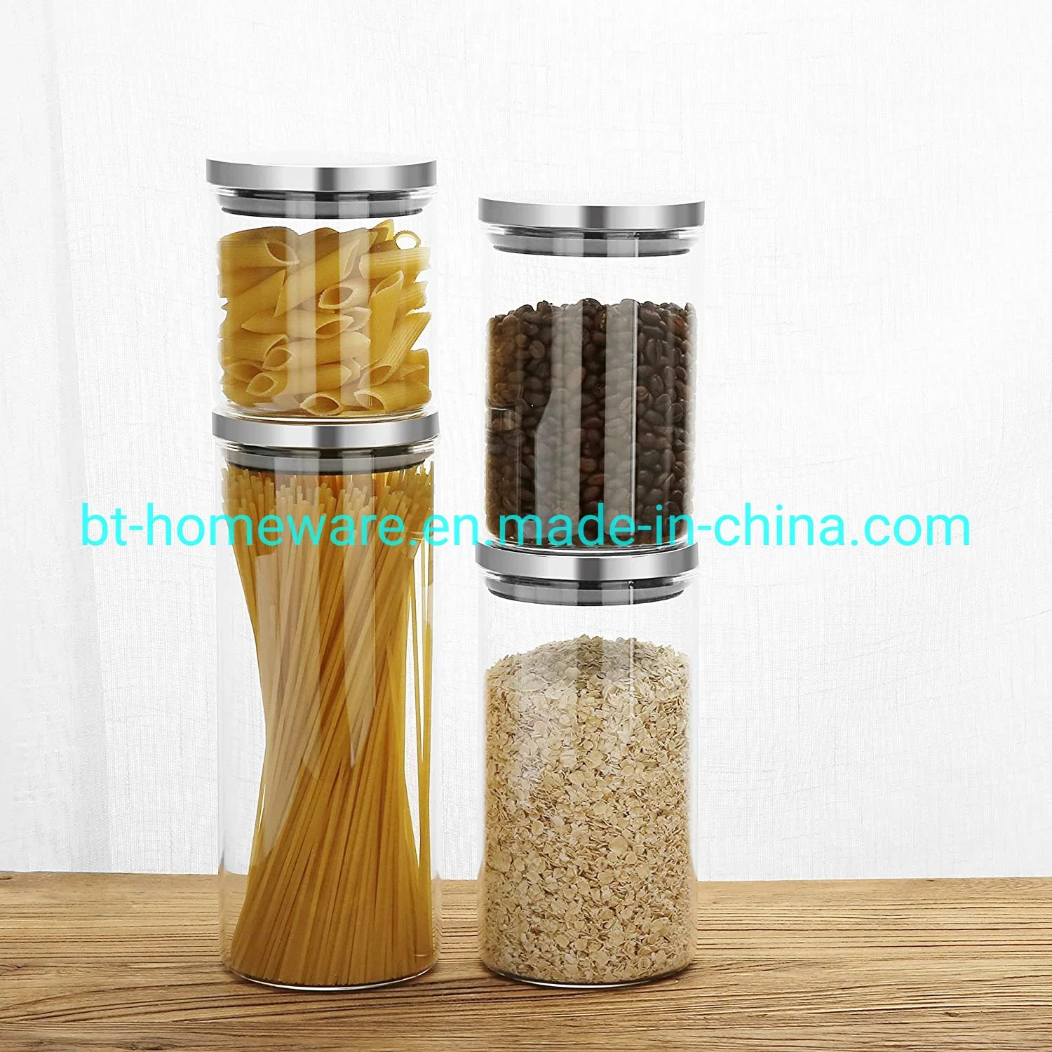 Glass Food Storage Container Can with Stainless Steel Lid