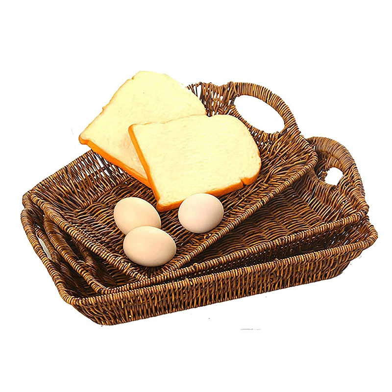 3 Pack Wicker Bread Basket with Handles Serving Baskets Trays for Kitchen Bakery