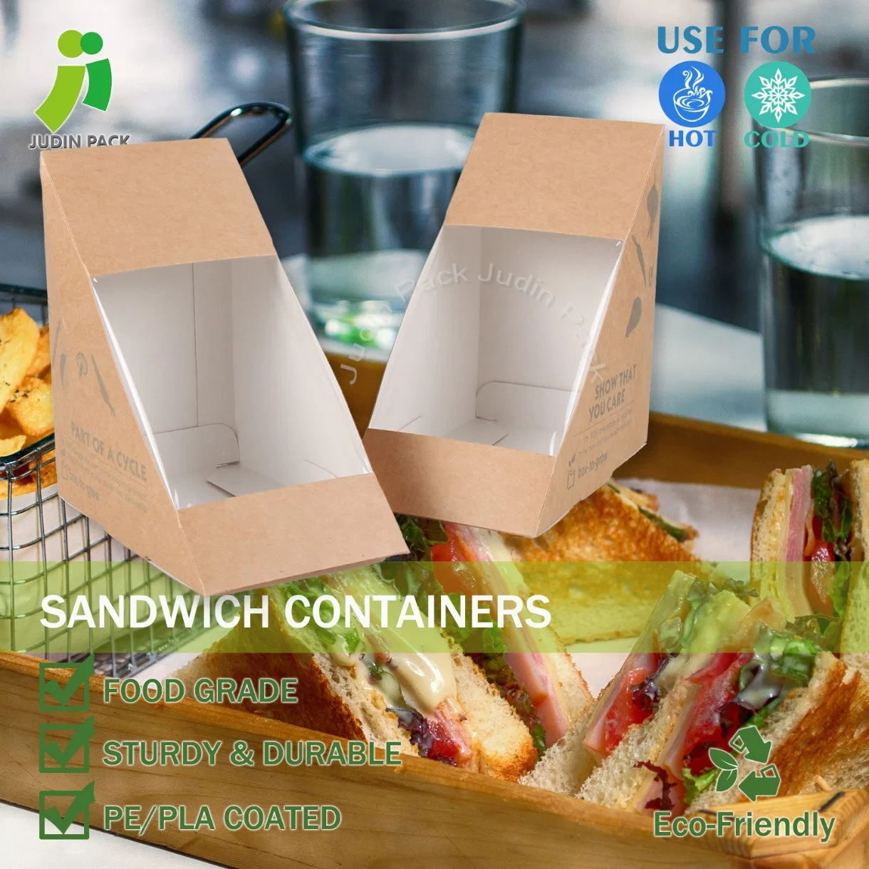 Desechables envases de papel Kraft de mayorista para llevar alimentos para el cuadro de Sandwich