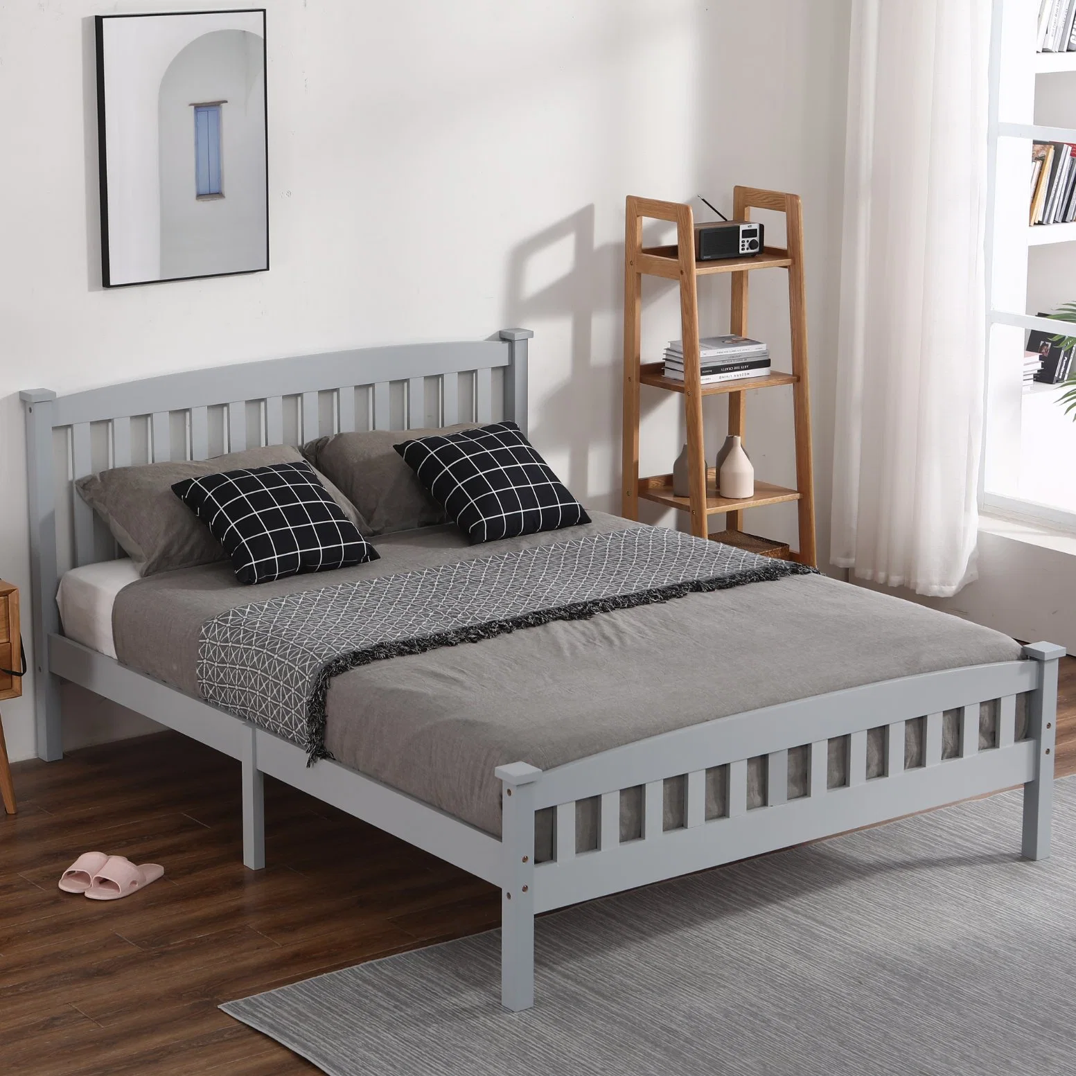 Bedroom Furniture Wooden Pine Bed Grey Queen1530*2030