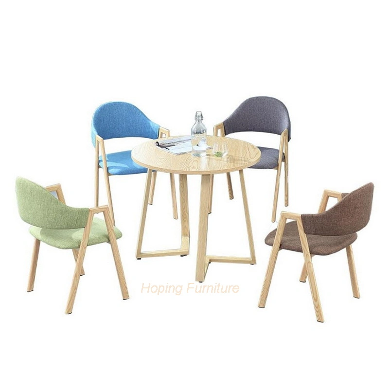 Grey Wood Chair Modern Hotel Lobby Table and Chairs Restaurant Furniture 1+4 Garden Cafe Round Chair