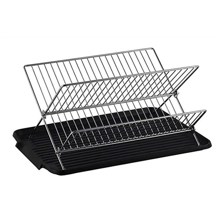 Foldable X Shape 2 Tier Dish Drainer Plate Rack with Drainboard