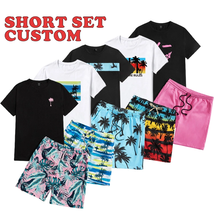 Wholesale Custom Brand Logo Summer Beach Casual Men Clothes T Shirt Shorts Set Men Shorts Tracksuit Outfit 2 Piece Men Short Set