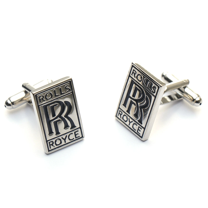 Aleación de metal hecho personalizado de fábrica del manguito de los hombres ornamento de decoración personalizados Fabricante de accesorios de latón chapado en plata a medida coche el logotipo de marca Rolls Royce Cufflink