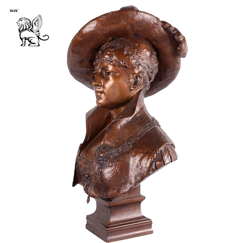 Bronze Roman Female Mannequin Head with Hat Bust Statue Bsg-29