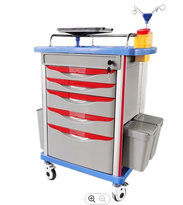 Hospital Furniture ABS Plastic Emergency Medication Medical Cart Emergency Treatment Trolley on Wheels