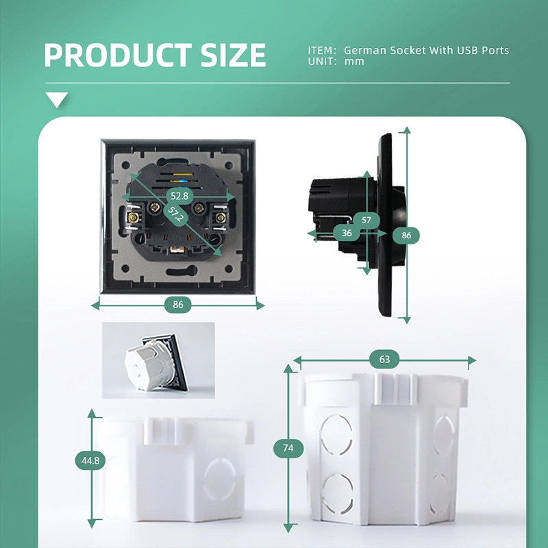 250V 16A Germany Socket with USB Type-a Type-C 2p+E Socket