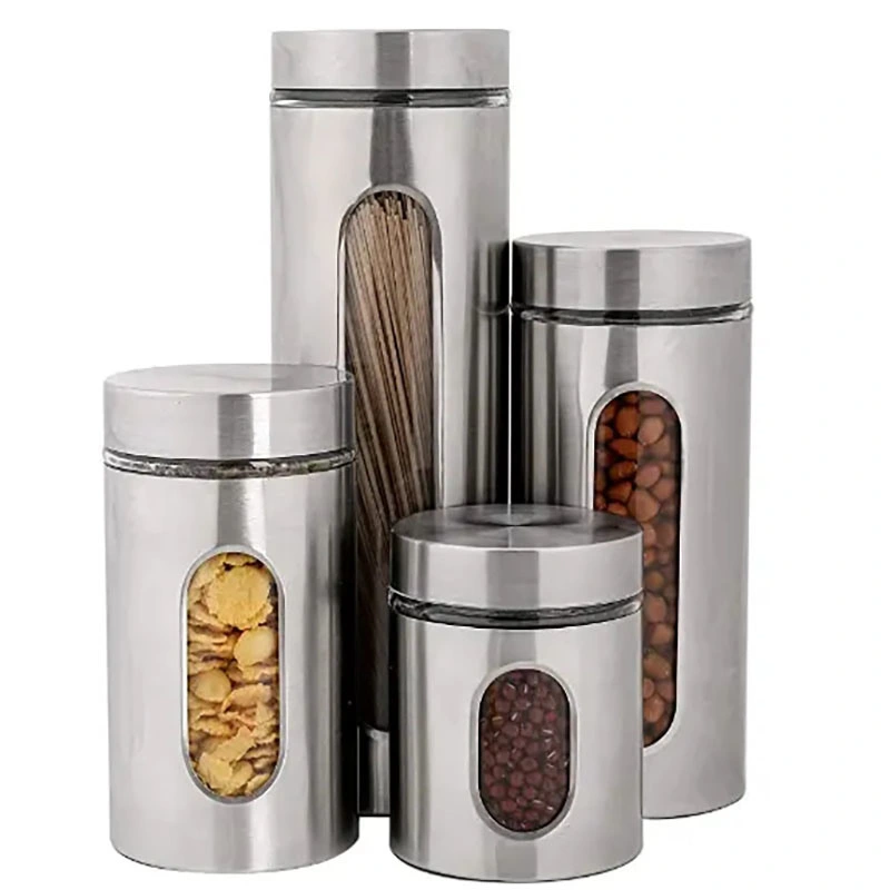 Stainless Steel Food Container with Transparent Window for Whole Grains, Candies, Dry Goods, Seasonings, Noodles, Nuts