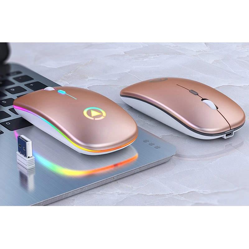 Neue ultradünne Mini A2 Wireless Mouse Silent Mute wiederaufladbare LED Bunte Lichter Computermaus