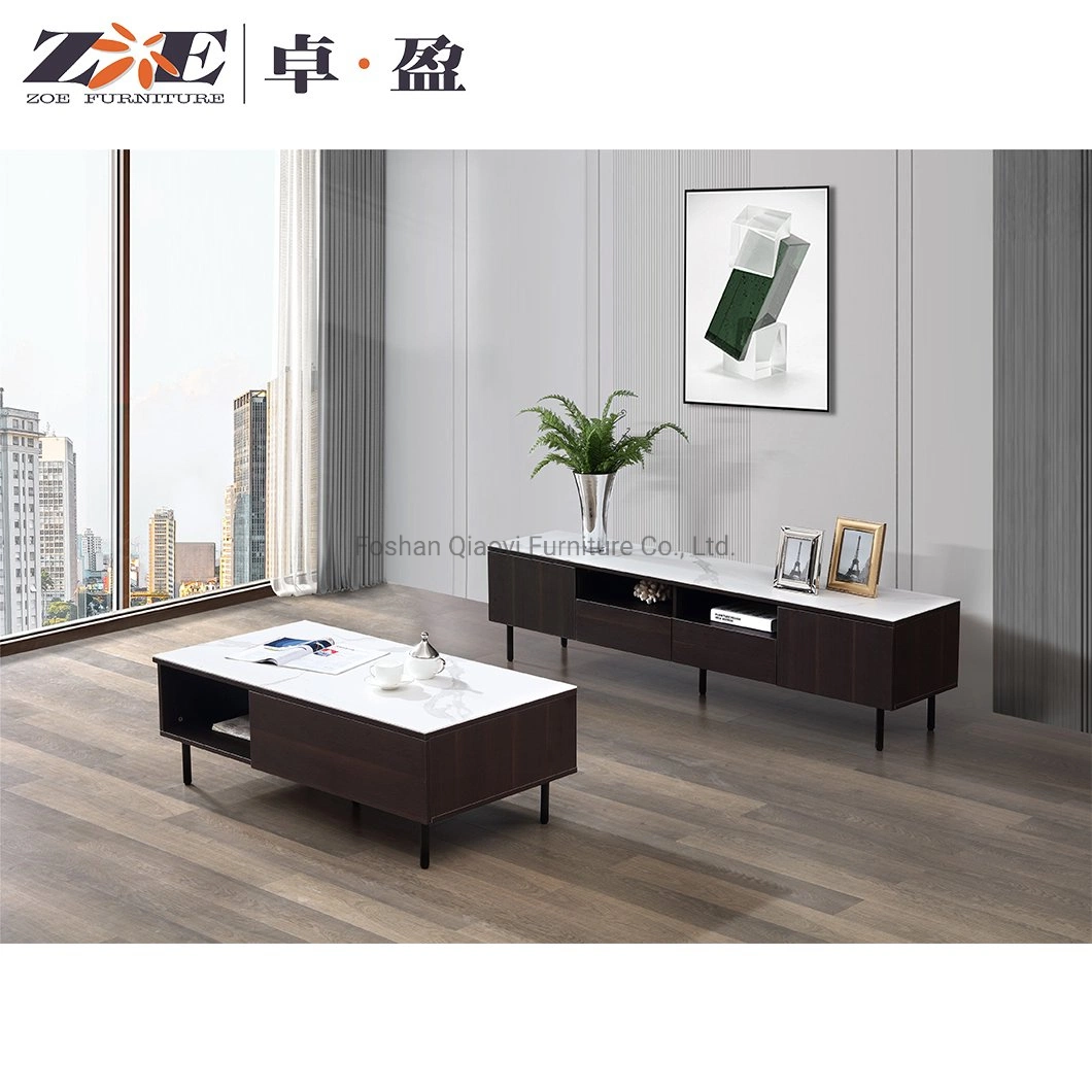 Modern MDF Wood Living Room Furniture TV Marble Table Set TV Stands Unit TV Cabinet and Coffee Table with Drawer