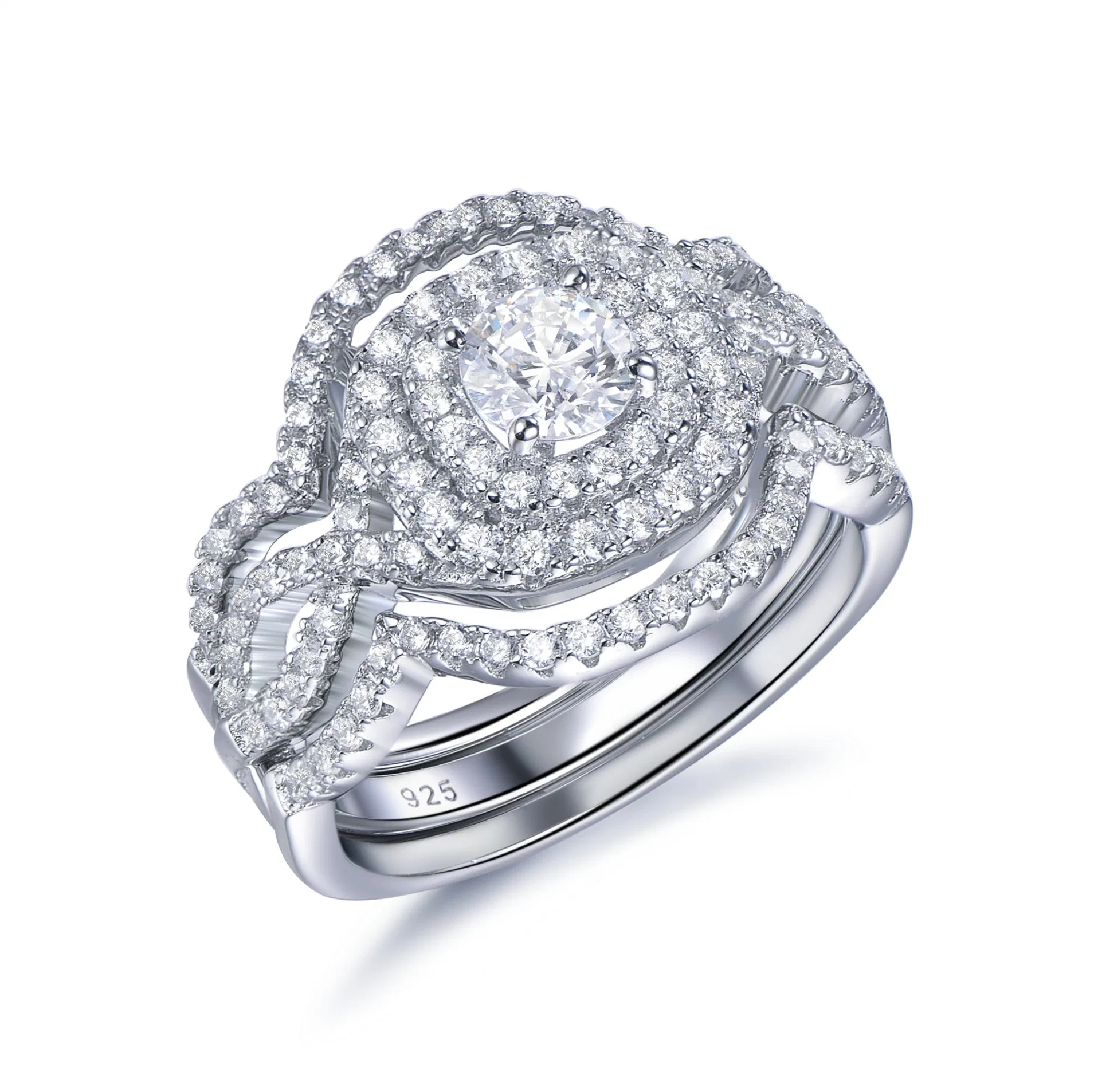 Luxus Schmuck Silber 925 Shining Cubic Zirkonia Diamant Stapelbar Zwei In einem Ring