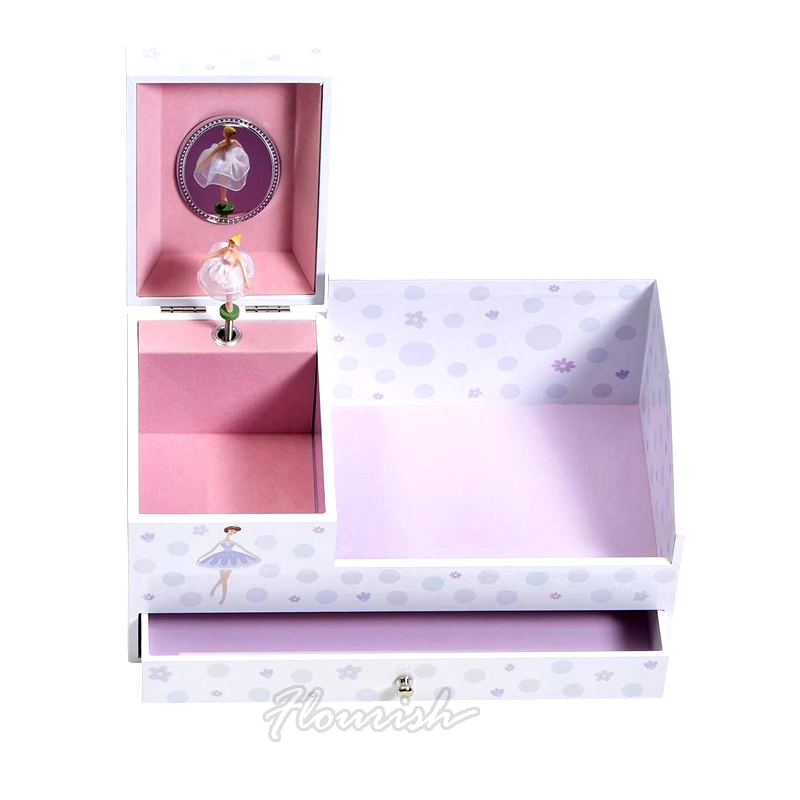 Strong Durable Heavy Duty Cardboard 3 Layer Dancing Queen Printing Girl&prime; S Dressing Cosmetic Jewelry Storage Paper Box with Drawer and Mirror