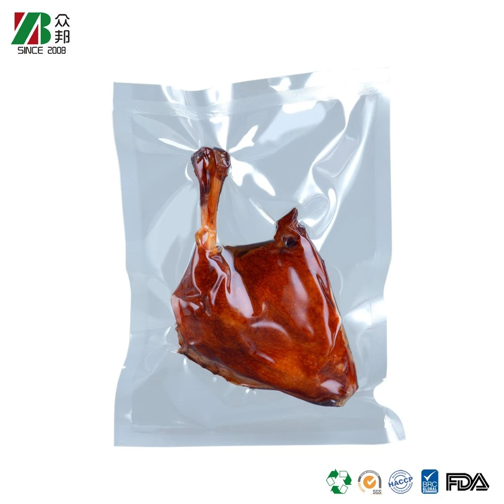 Moisture Proof Clear Flat Mouth Packaging Food Chicken, Duck, Ham Plastic Vacuum Sealer Bags