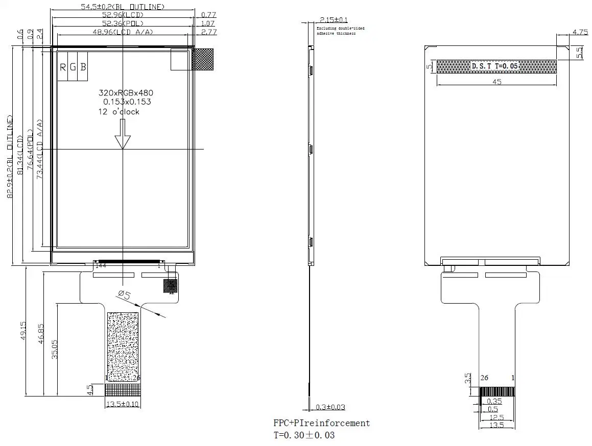 High Brightness 3.5 Inch Industrial LCD Panel Resolution 320X480 Interface MCU Color IPS LCD